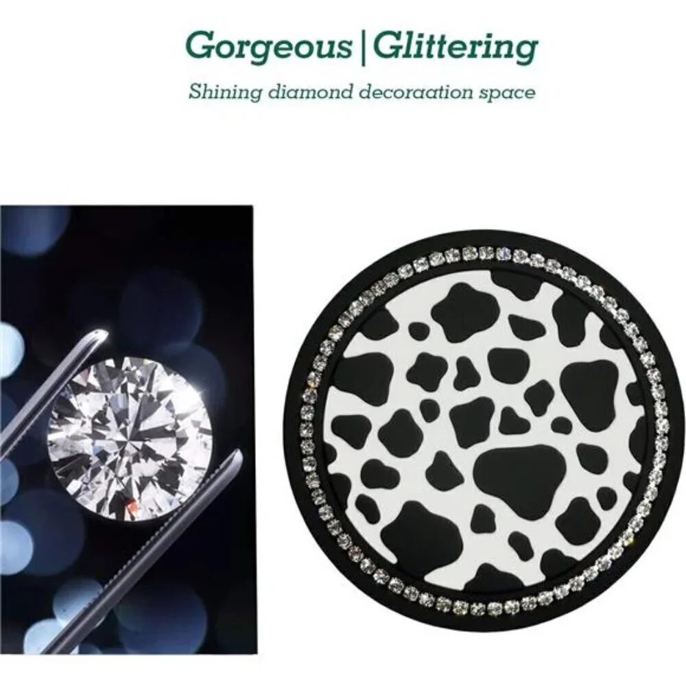 Bling Cow Print Car Cup Coaster Universal Auto Anti Slip Cup Holder Insert